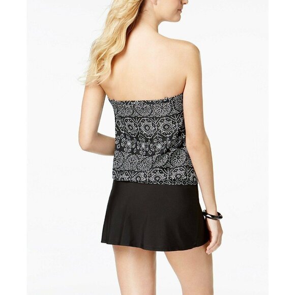 24th & Ocean "Spot On" Black Side Tie Bandeau Tankini Swim Top Small 8/10‎ NWT - Picture 2 of 4